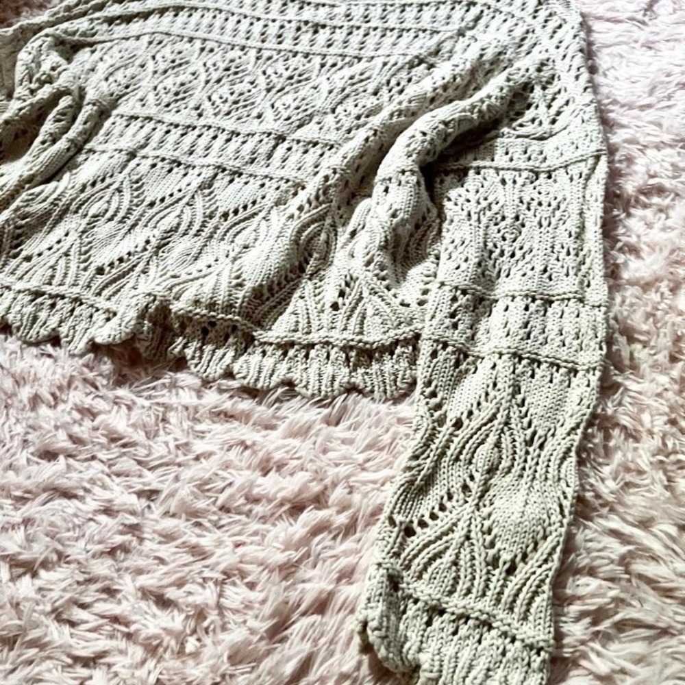 Boho Cream Open Knit Crotchet Cottage Core Granola Natural Organic Womens XL - Picture 4 of 6